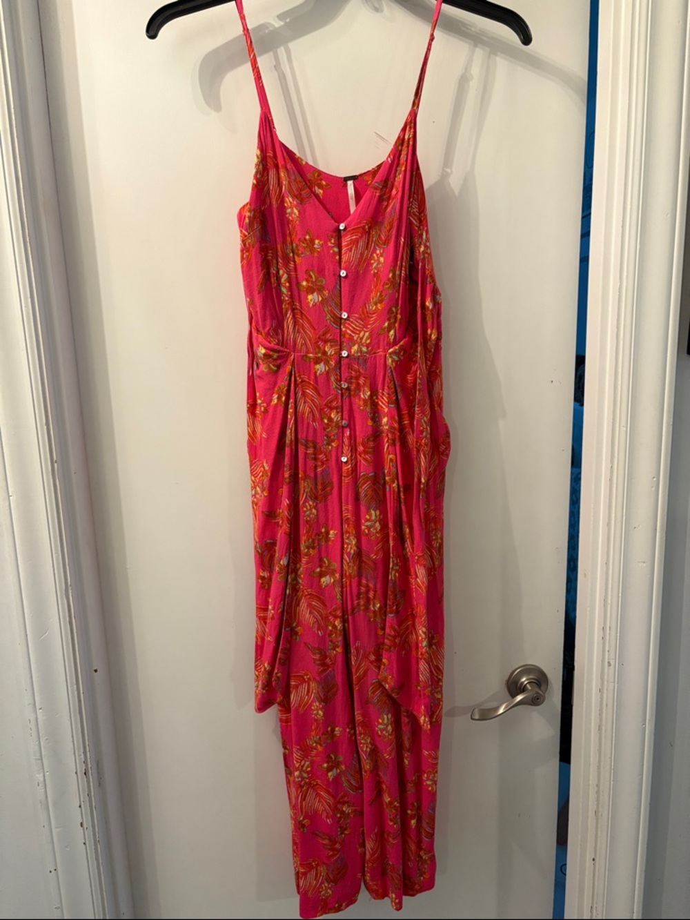 Free People Hot Pink Floral Print Jumpsuit